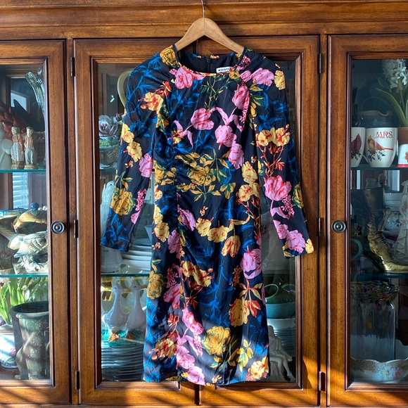 Whistles Silk Blend Long Sleeve Ruched Floral Dress - Picture 4 of 15